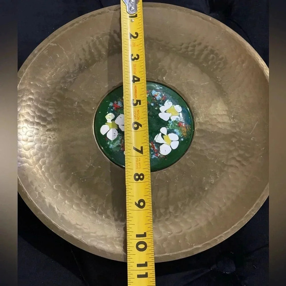 Vintage Brass MCM Decorative Plate Wall Hanging Dish Handpainted Ceramic - Picture 8 of 8